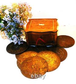 Antique Disc Playing Serpenine Music Box By Polyphon Plus 18 Discs