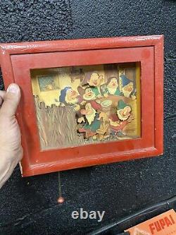 Antique Disney toy music box window Plays The Tune heigh ho Rare Wood Diorama