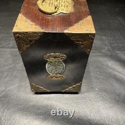 Antique Edelweiss 3 Drawer Music Box Wood W Jade Inserts 7 H 5.5 W 4.5 L