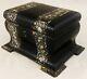 Antique French Black Lacquered & Mother Of Pearl Paper Mache Music Jewelry Box