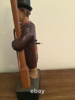 Antique GERMAN Hand CARVED Wood HOBO WHISTLER Karl Griesbaum Automaton Music Box