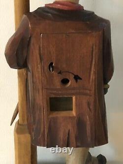 Antique GERMAN Hand CARVED Wood HOBO WHISTLER Karl Griesbaum Automaton Music Box