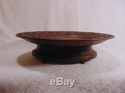 Antique Hand Carved Walnut Centerpiece Bowl Music Box Swiss Made Geneve