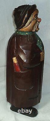 Antique Homeless Old Man Carved Wood Mayr Fessler Wien Music Bottle Box Folk Art