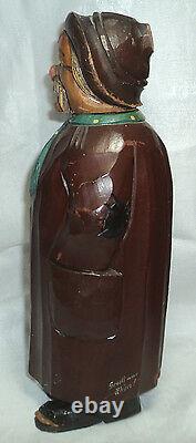 Antique Homeless Old Man Carved Wood Mayr Fessler Wien Music Bottle Box Folk Art