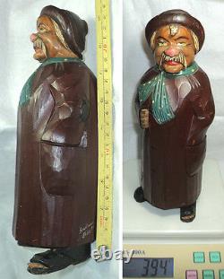 Antique Homeless Old Man Carved Wood Mayr Fessler Wien Music Bottle Box Folk Art