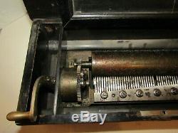 Antique Metal Roller Wood Case Music Box Mechanical Lever Gears Music Working