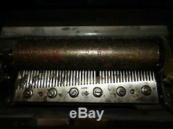 Antique Metal Roller Wood Case Music Box Mechanical Lever Gears Music Working