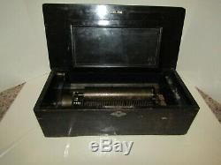 Antique Metal Roller Wood Case Music Box Mechanical Lever Gears Music Working