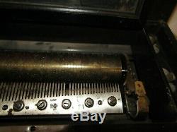 Antique Metal Roller Wood Case Music Box Mechanical Lever Gears Music Working