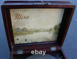 Antique Mira Empress Hand Crank Wood Swiss Music Box & 4 Metal Discs Vintage