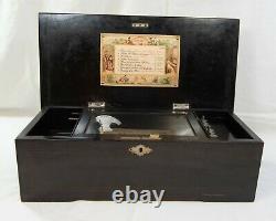 Antique Music Box w Inlaid Wood, 8 Airs 6 Pieces 17 by 8 1/8 by 5 1/4 (MRD)