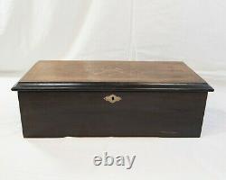 Antique Music Box w Inlaid Wood, 8 Airs 6 Pieces 17 by 8 1/8 by 5 1/4 (MRD)