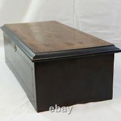 Antique Music Box w Inlaid Wood, 8 Airs 6 Pieces 17 by 8 1/8 by 5 1/4 (MRD)
