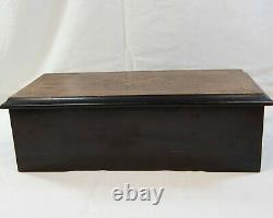 Antique Music Box w Inlaid Wood, 8 Airs 6 Pieces 17 by 8 1/8 by 5 1/4 (MRD)