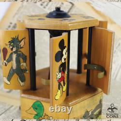 Antique Music Wood Box & Cigarette/Cigar Holder Tom & Jerry, Mickey, Donald Duck