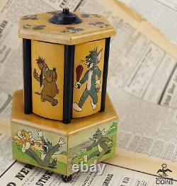 Antique Music Wood Box & Cigarette/Cigar Holder Tom & Jerry, Mickey, Donald Duck