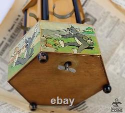 Antique Music Wood Box & Cigarette/Cigar Holder Tom & Jerry, Mickey, Donald Duck