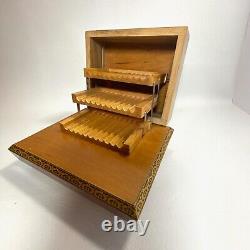 Antique REUGE ITALIAN Marquetry Wood SWISS MUSIC CIGARETTE BOX Handmade-ITALY
