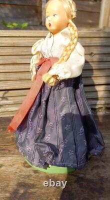 Antique Reuge Swiss Musical Movement Box Wooden Austrian Doll Traditional Dress