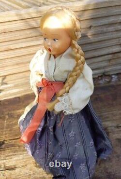 Antique Reuge Swiss Musical Movement Box Wooden Austrian Doll Traditional Dress