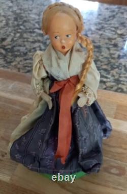 Antique Reuge Swiss Musical Movement Box Wooden Austrian Doll Traditional Dress