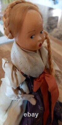 Antique Reuge Swiss Musical Movement Box Wooden Austrian Doll Traditional Dress
