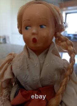 Antique Reuge Swiss Musical Movement Box Wooden Austrian Doll Traditional Dress