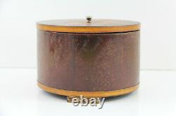 Antique Round Music Box Swiss Horse Star Inlay Wood Working Swiss Rare Decor