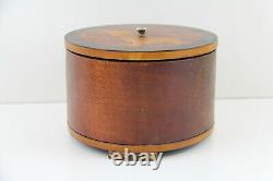 Antique Round Music Box Swiss Horse Star Inlay Wood Working Swiss Rare Decor