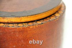 Antique Round Music Box Swiss Horse Star Inlay Wood Working Swiss Rare Decor