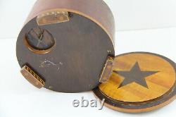 Antique Round Music Box Swiss Horse Star Inlay Wood Working Swiss Rare Decor