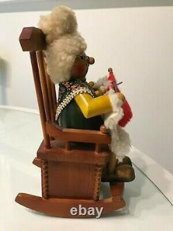 Antique Steinbach Germany Musical Mechanical Wind Up Wood Rocking Chair Grandma