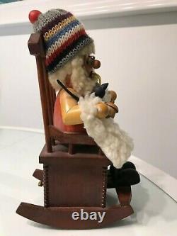 Antique Steinbach Germany Musical Mechanical Wind Up Wood Rocking Chair Grandpa