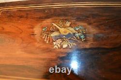 Antique Swiss 8 Song Inlaid Wood Cylinder 3 Bell Music Box For Restore Parts Rep