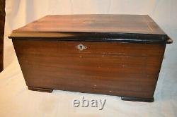 Antique Swiss 8 Song Inlaid Wood Cylinder 3 Bell Music Box For Restore Parts Rep