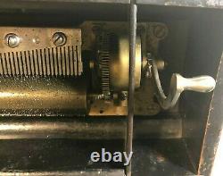 Antique Swiss Crank Cylinder Music Box Wood Needs Repairs Restore Ca. Late 1800s