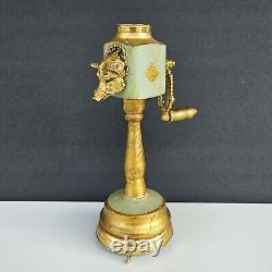 Antique Swiss Reuge Music Box Boar Head Brass & Wood Pepper Mill