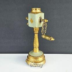 Antique Swiss Reuge Music Box Boar Head Brass & Wood Pepper Mill