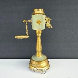 Antique Swiss Reuge Music Box Boar Head Brass & Wood Pepper Mill