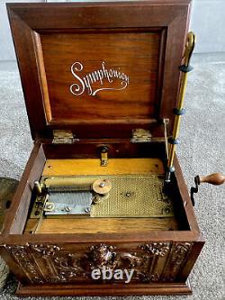 Antique Symphonion Disc Musical Box 12x10 Fully Working Mechanism + 24 Discs