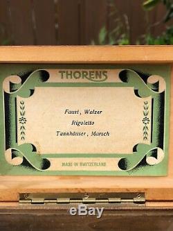 Antique Thorens Swiss Wood 3 Songs Music Box 5 5/8 x 3 5/8