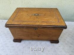 Antique Thorens Switzerland Walnut Music Box Missing Inside Parts Box Only Vtg