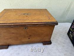 Antique Thorens Switzerland Walnut Music Box Missing Inside Parts Box Only Vtg