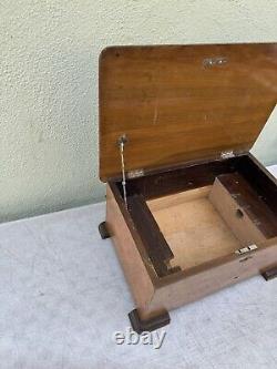 Antique Thorens Switzerland Walnut Music Box Missing Inside Parts Box Only Vtg