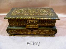 Antique Victorian Inlaid Musical Jewelry Box withKey 19thc