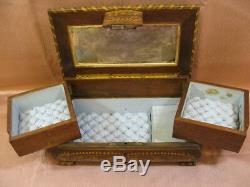 Antique Victorian Inlaid Musical Jewelry Box withKey 19thc