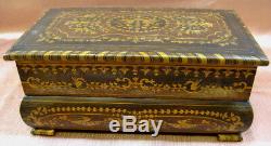 Antique Victorian Inlaid Musical Jewelry Box withKey 19thc