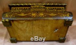 Antique Victorian Inlaid Musical Jewelry Box withKey 19thc