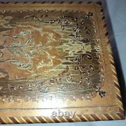 Antique Victorian Marquetry Wooden Inlay Jewelry Trinket Music Box Works